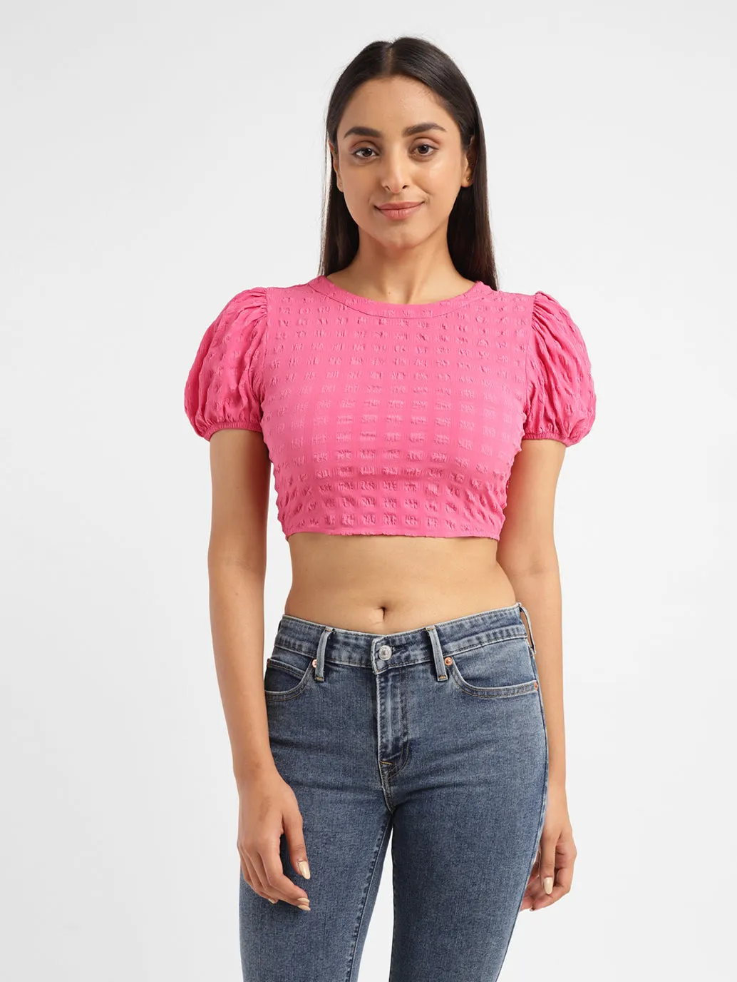 Women's Textured Pink Round Neck Top