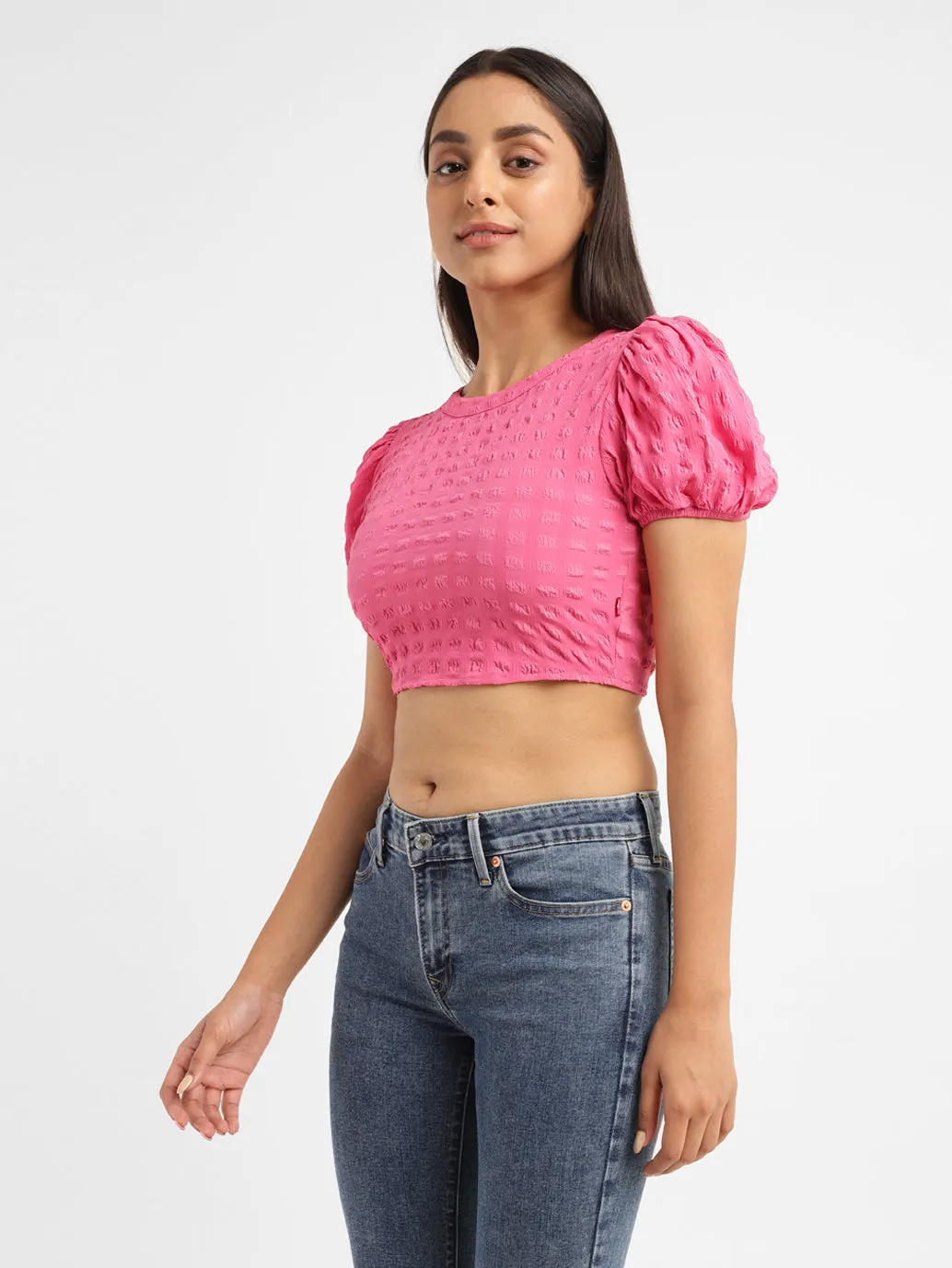 Women's Textured Pink Round Neck Top