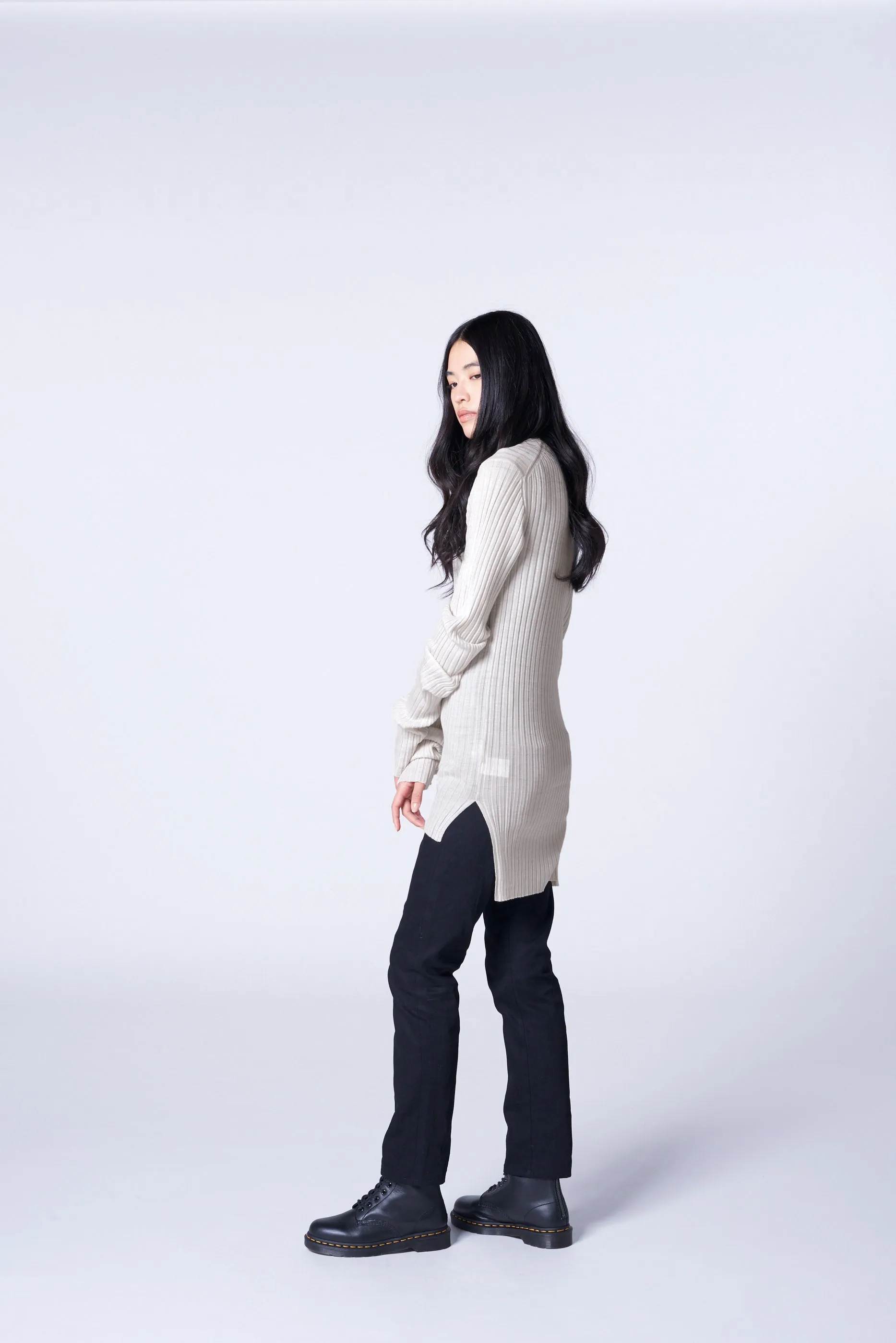 WOOL CREW NECK RIB KNIT