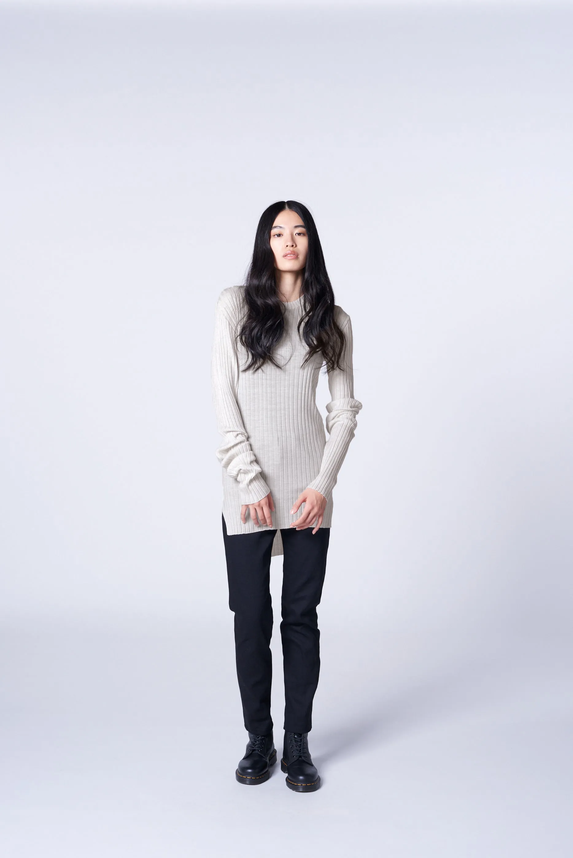 WOOL CREW NECK RIB KNIT