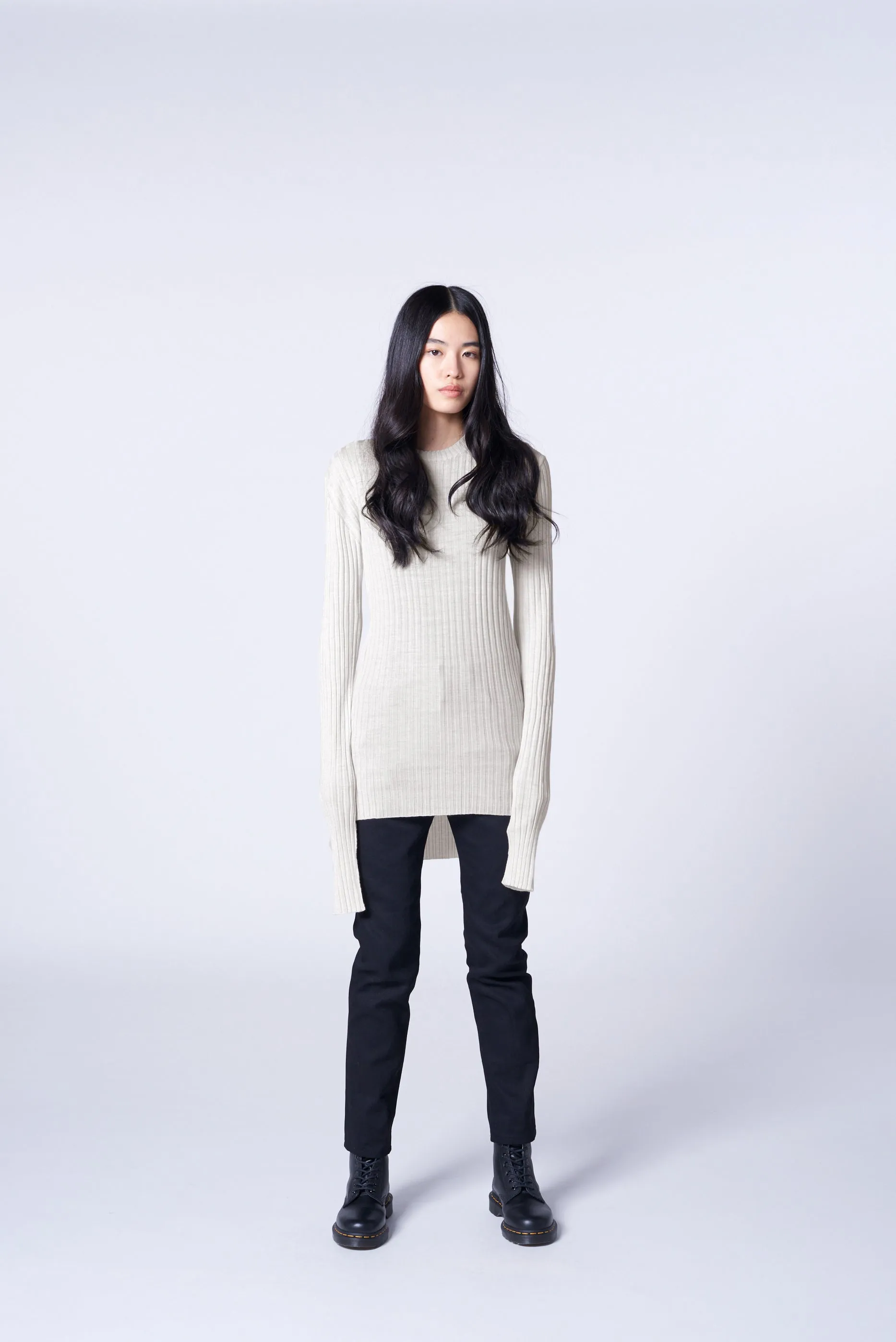 WOOL CREW NECK RIB KNIT