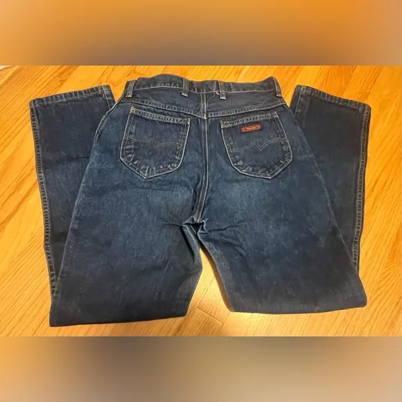 Wrangler Vintage 80s Dark Denim Horse Embroidery Jeans Junior Fit ‎ E36