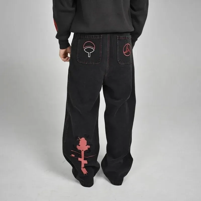 Y2K Embroidered Wide Leg Denim Jeans