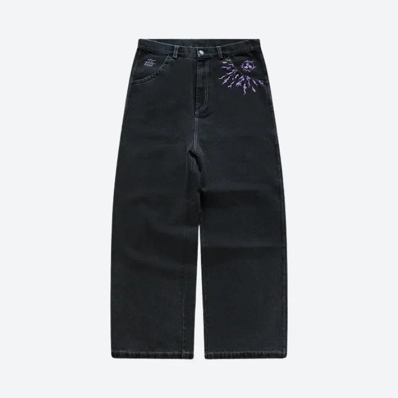 Y2K Embroidered Wide Leg Denim Jeans