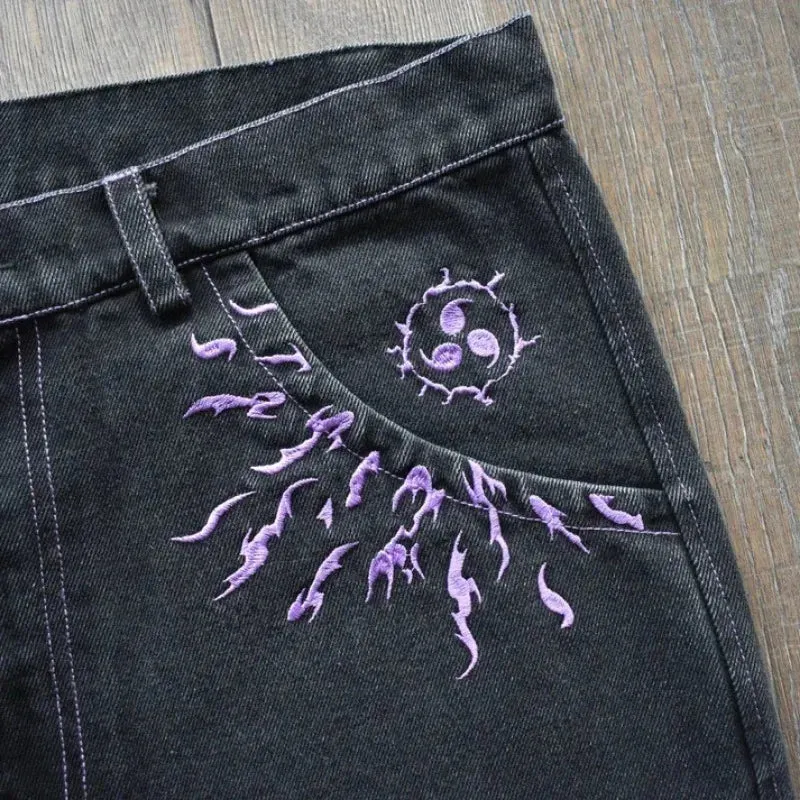 Y2K Embroidered Wide Leg Denim Jeans