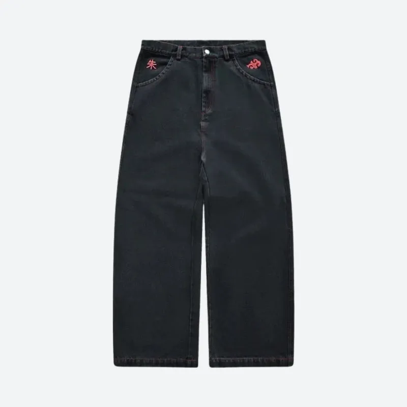 Y2K Embroidered Wide Leg Denim Jeans