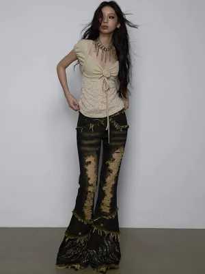 Y2K Ripped Flare Jeans