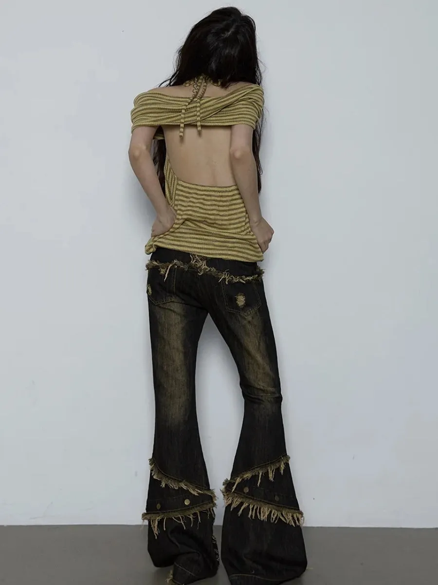 Y2K Ripped Flare Jeans