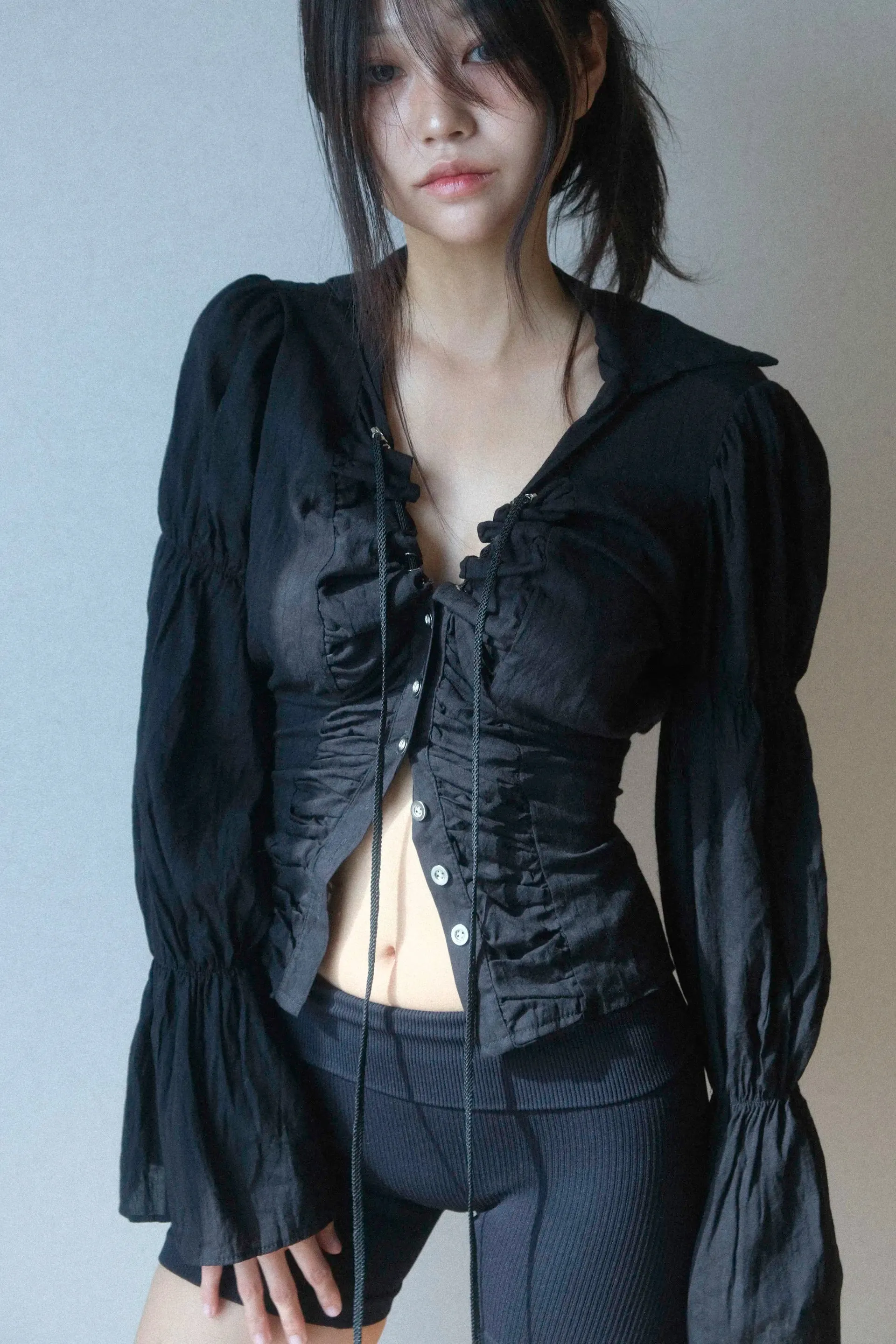 Y2K Ruched Button-Up Shirt