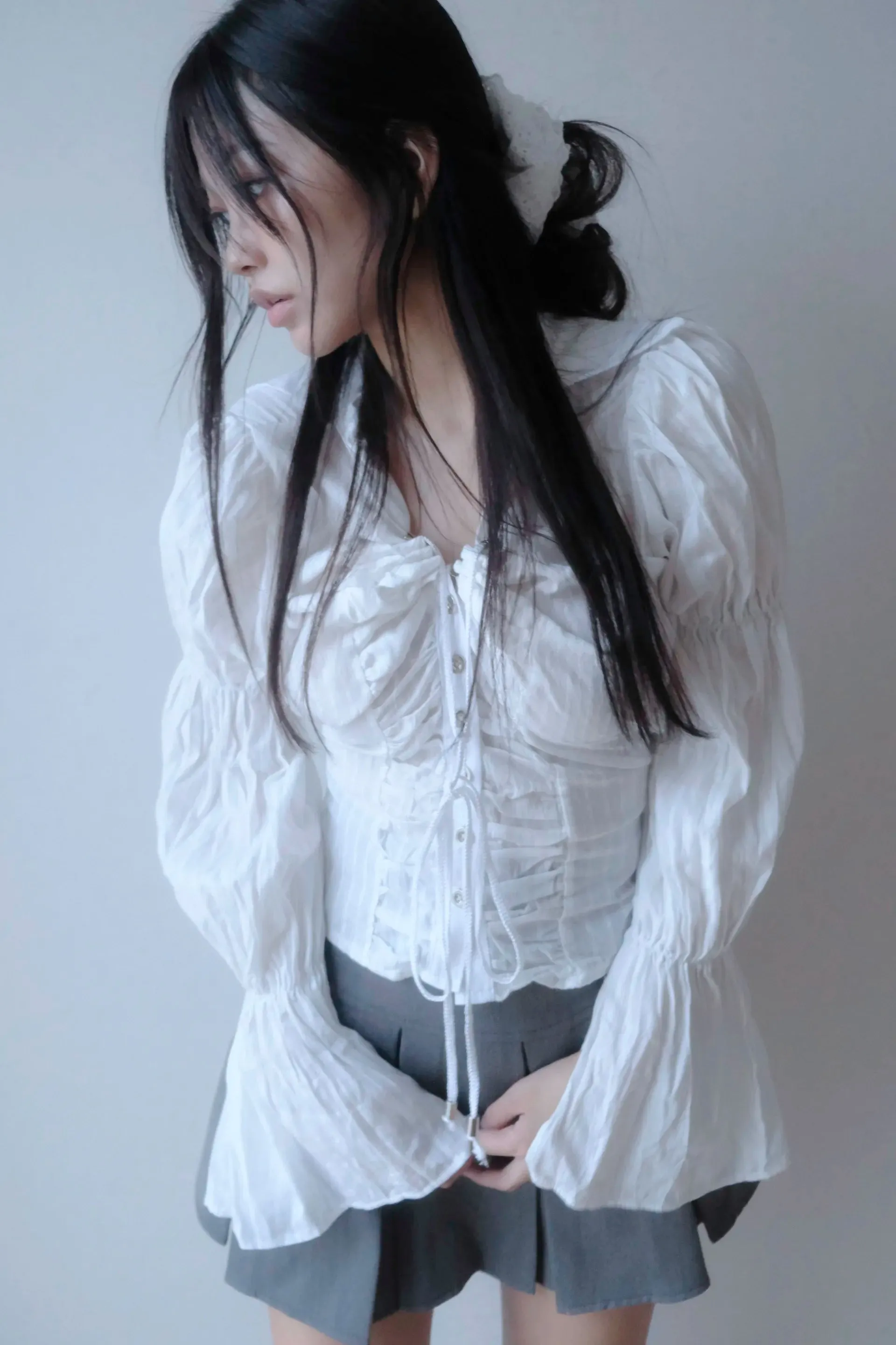 Y2K Ruched Button-Up Shirt