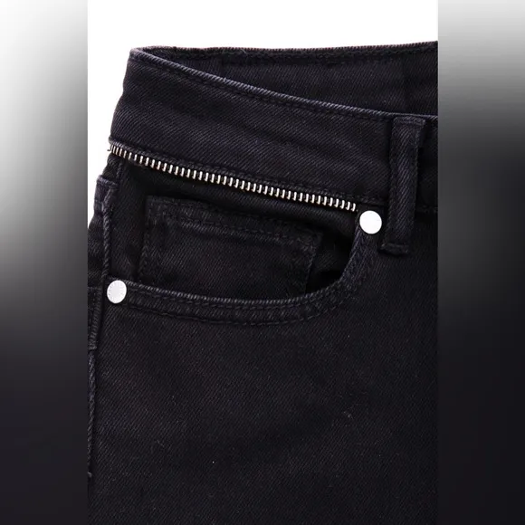 Zadig &amp; Voltaire Paris Eva Zip Jeans Raw Released Hem Slim Skinny Black 27