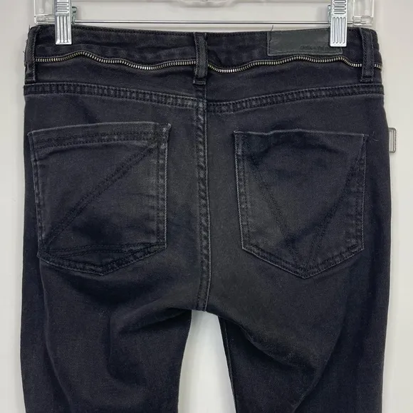Zadig &amp; Voltaire Paris Eva Zip Jeans Raw Released Hem Slim Skinny Black 27