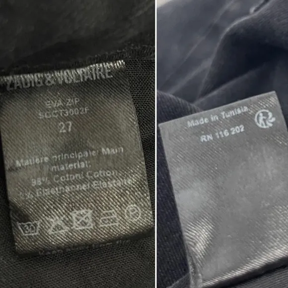 Zadig &amp; Voltaire Paris Eva Zip Jeans Raw Released Hem Slim Skinny Black 27