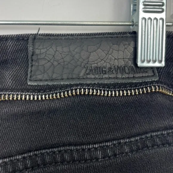 Zadig &amp; Voltaire Paris Eva Zip Jeans Raw Released Hem Slim Skinny Black 27