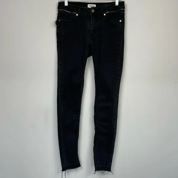 Zadig &amp; Voltaire Paris Eva Zip Jeans Raw Released Hem Slim Skinny Black 27