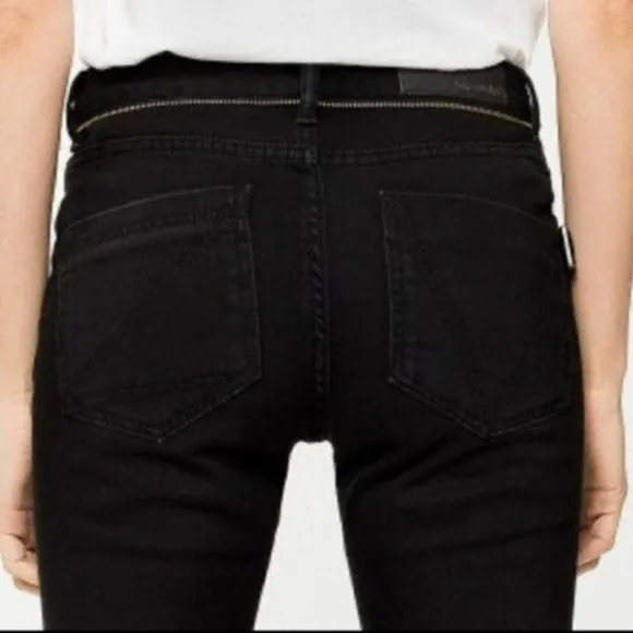 Zadig &amp; Voltaire Paris Eva Zip Jeans Raw Released Hem Slim Skinny Black 27