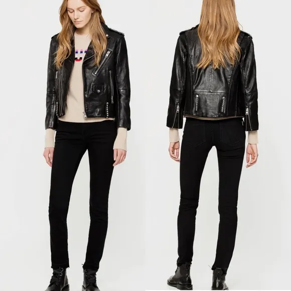 Zadig &amp; Voltaire Paris Eva Zip Jeans Raw Released Hem Slim Skinny Black 27