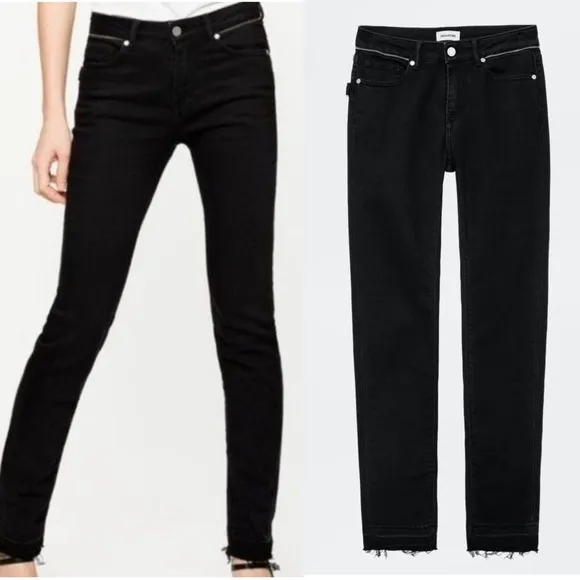 Zadig &amp; Voltaire Paris Eva Zip Jeans Raw Released Hem Slim Skinny Black 27