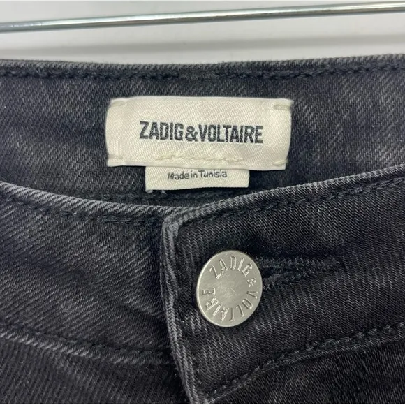Zadig &amp; Voltaire Paris Eva Zip Jeans Raw Released Hem Slim Skinny Black 27