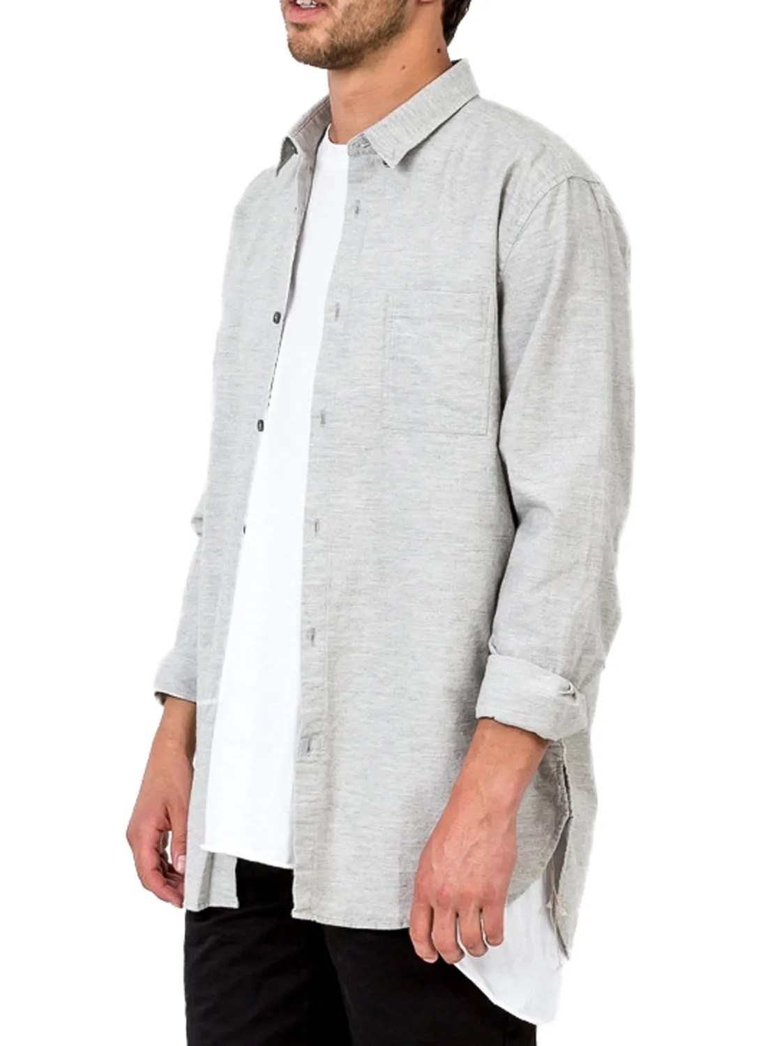 ZANEROBE Men's Grey Marle 7ft Long Sleeve Shirt $129 NWT