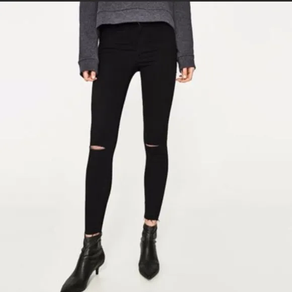 Zara split knee black jeans