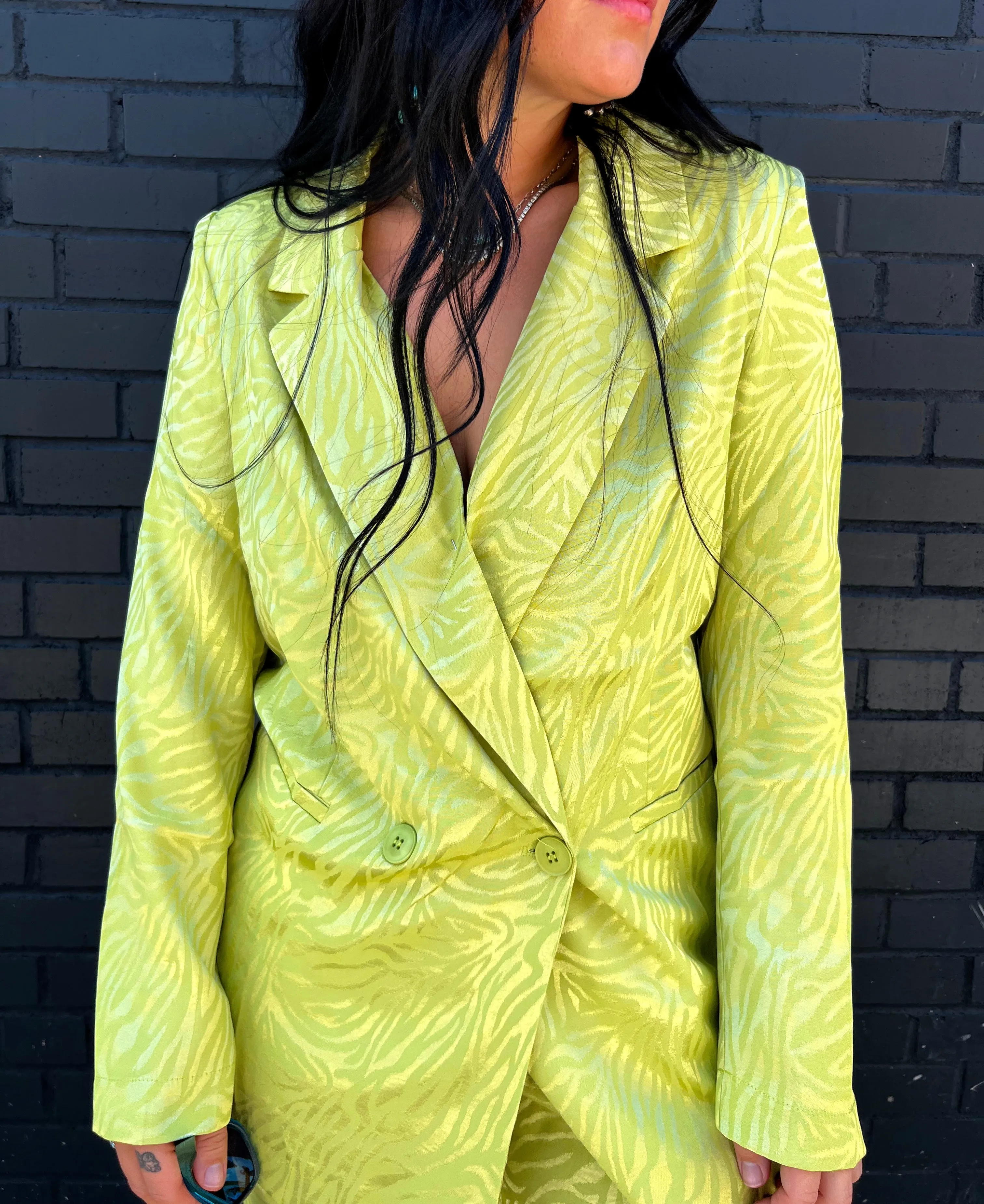 Zebra Print Blazer - Green
